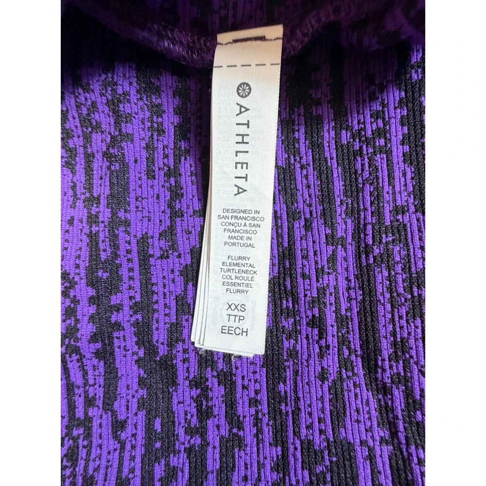 Athleta Flurry Elemental Turtleneck Purple Black Abstract Stripe XXS Top